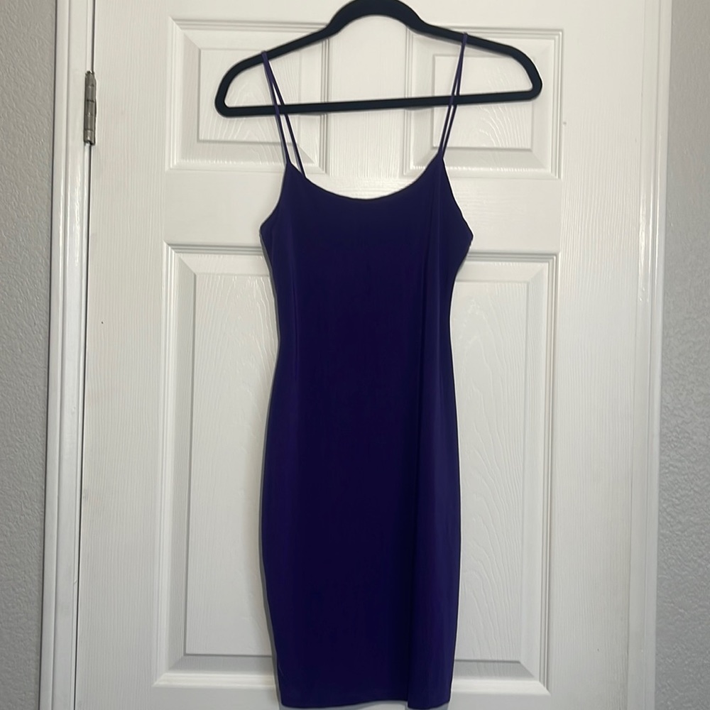 Purple stretchy body con dress. Size small
